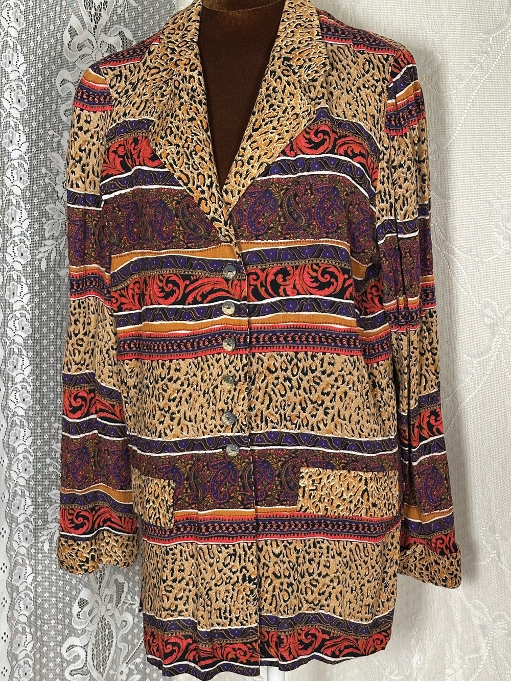 Norton McNaughton Multicolor Animal & Paisley Stripe Blazer (Tan, Red, Purple)